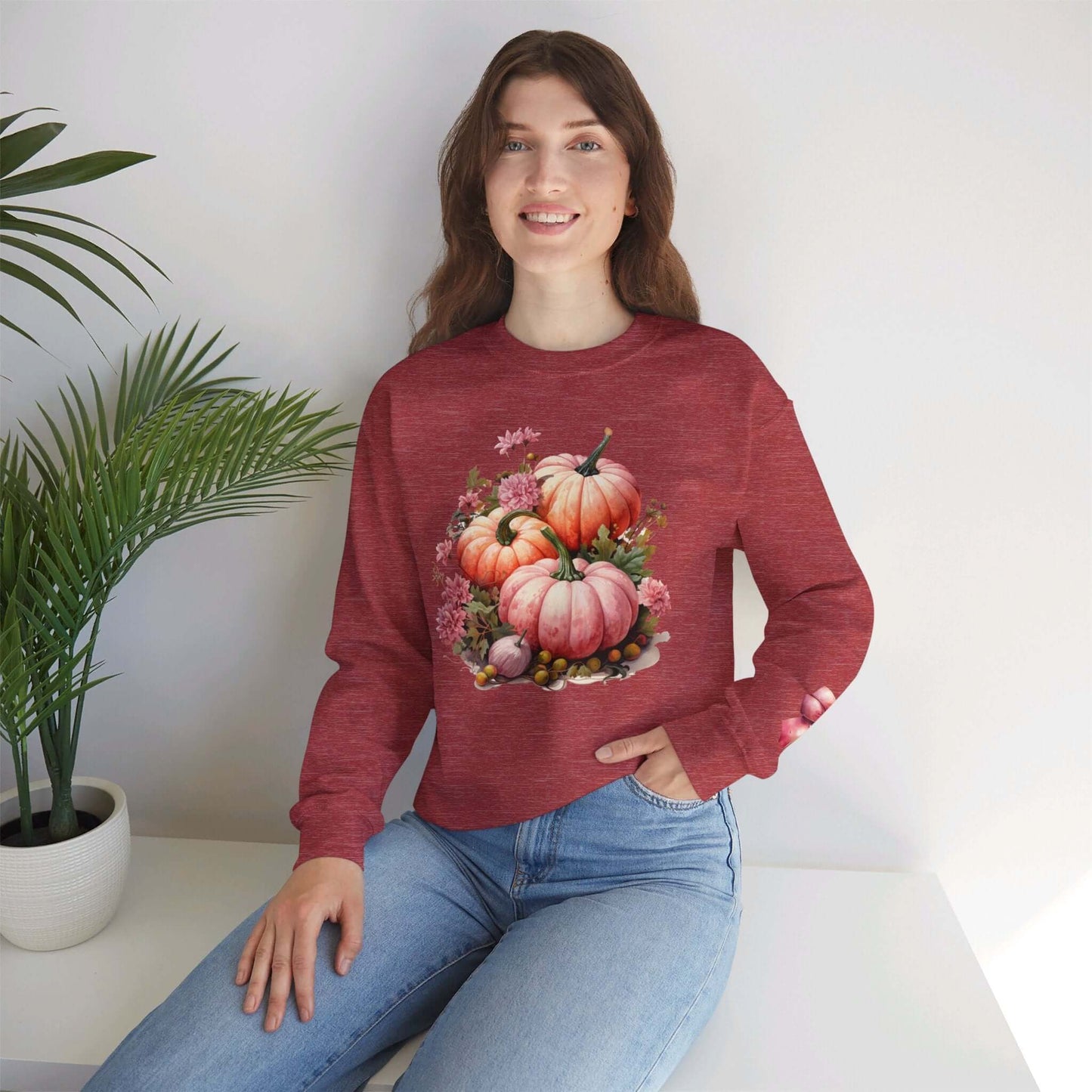 Pink Pumpkin Fall Crewneck Sweatshirt