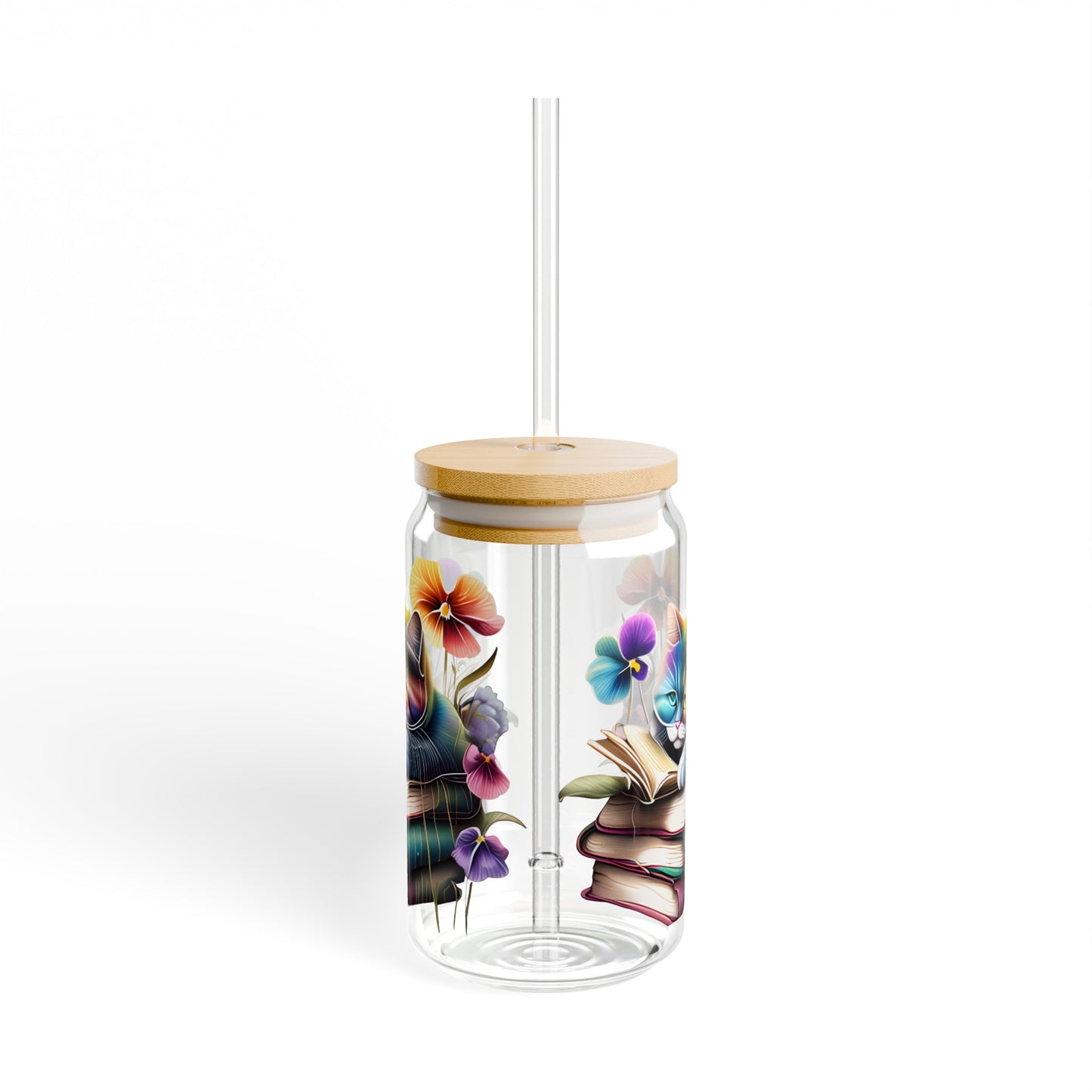 Cute Book Reading Cat Iced Coffee Glass Tumbler - Coffee Cup