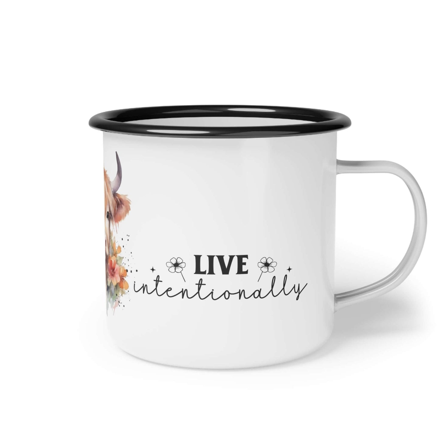 Live intentionally Cow Enamel Coffee Mug - JOURNAL VENUE