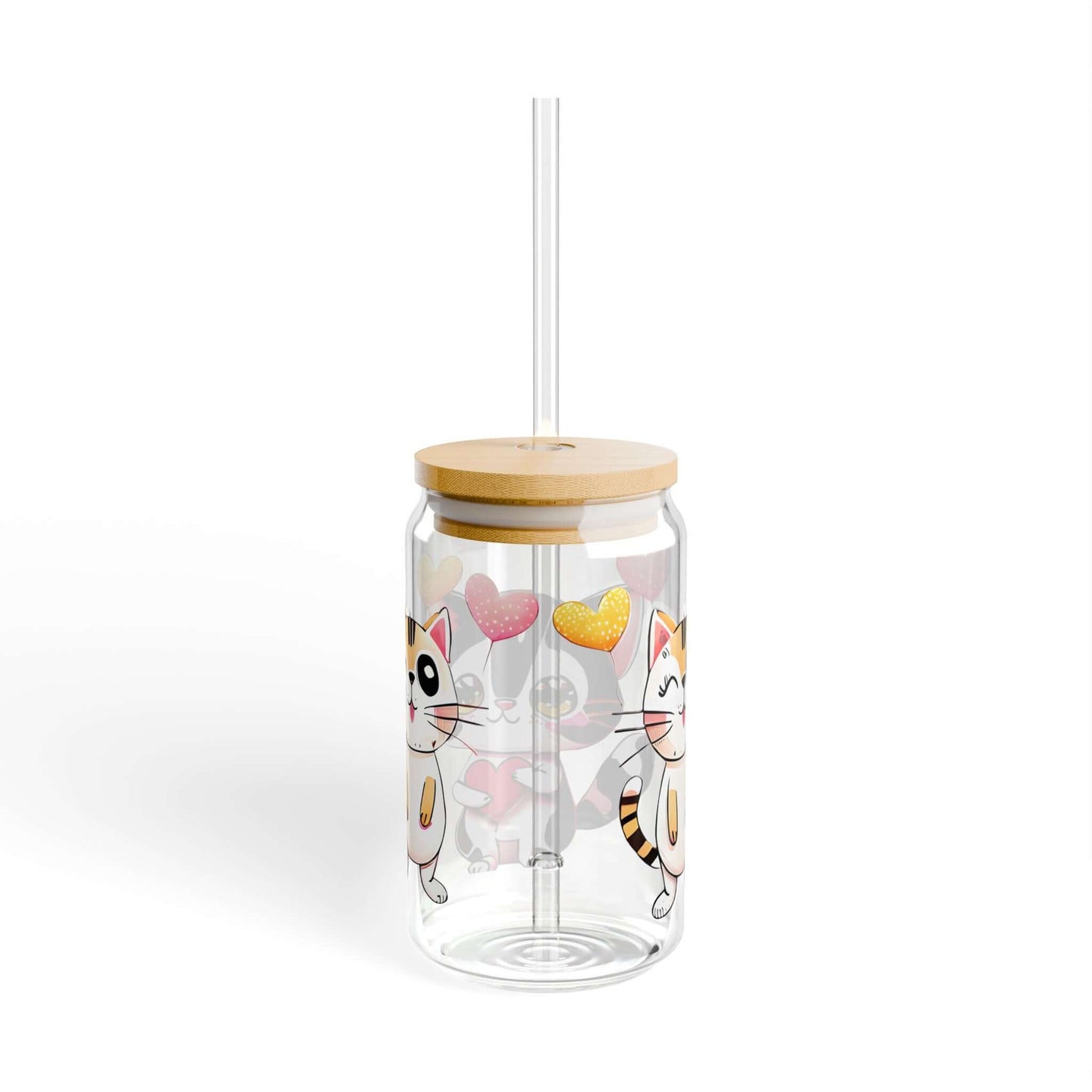 Cute Kawaii Cat Iced Coffee Glass Tumbler - Glass Coffee Cup