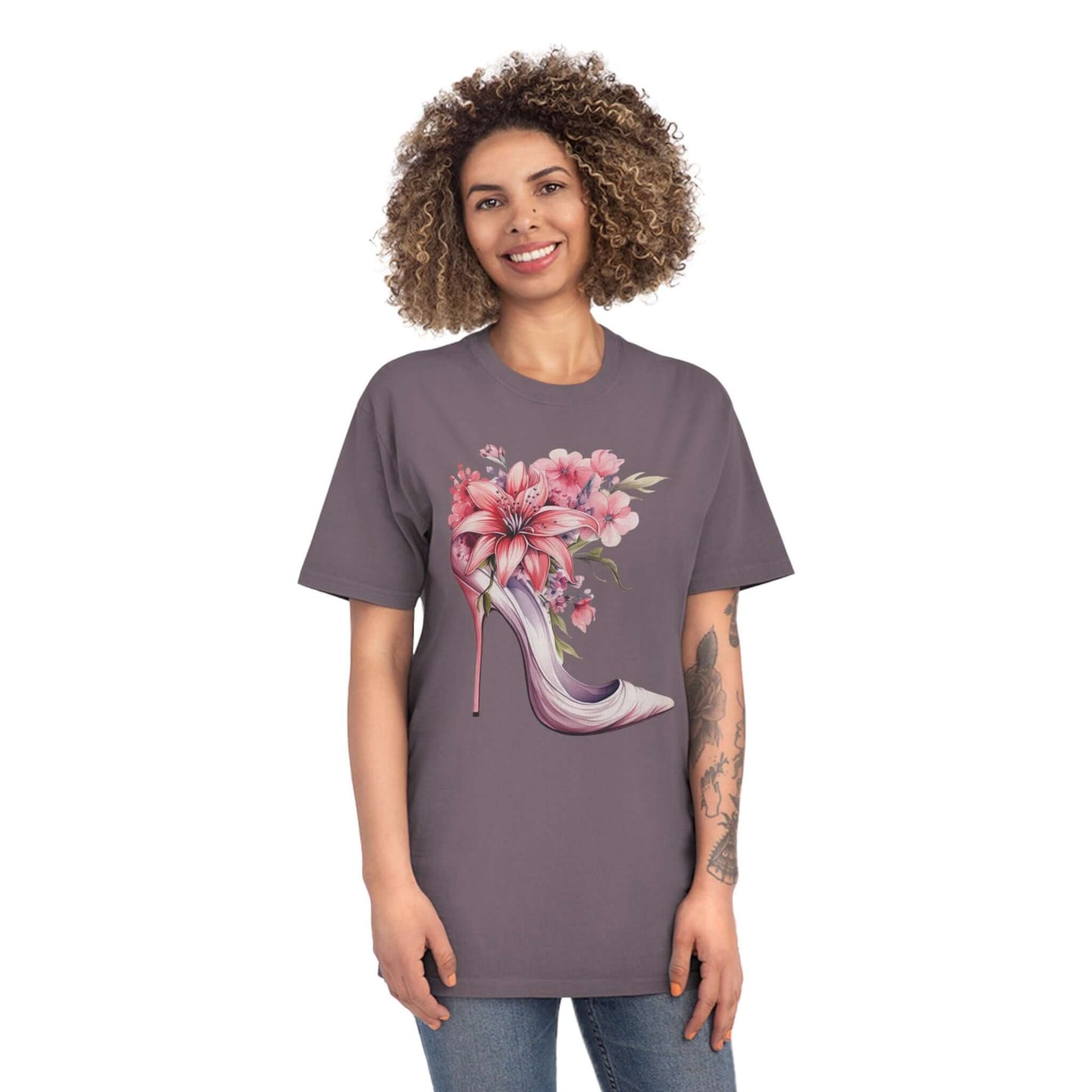 Pink Floral Heel Faded T Shirt
