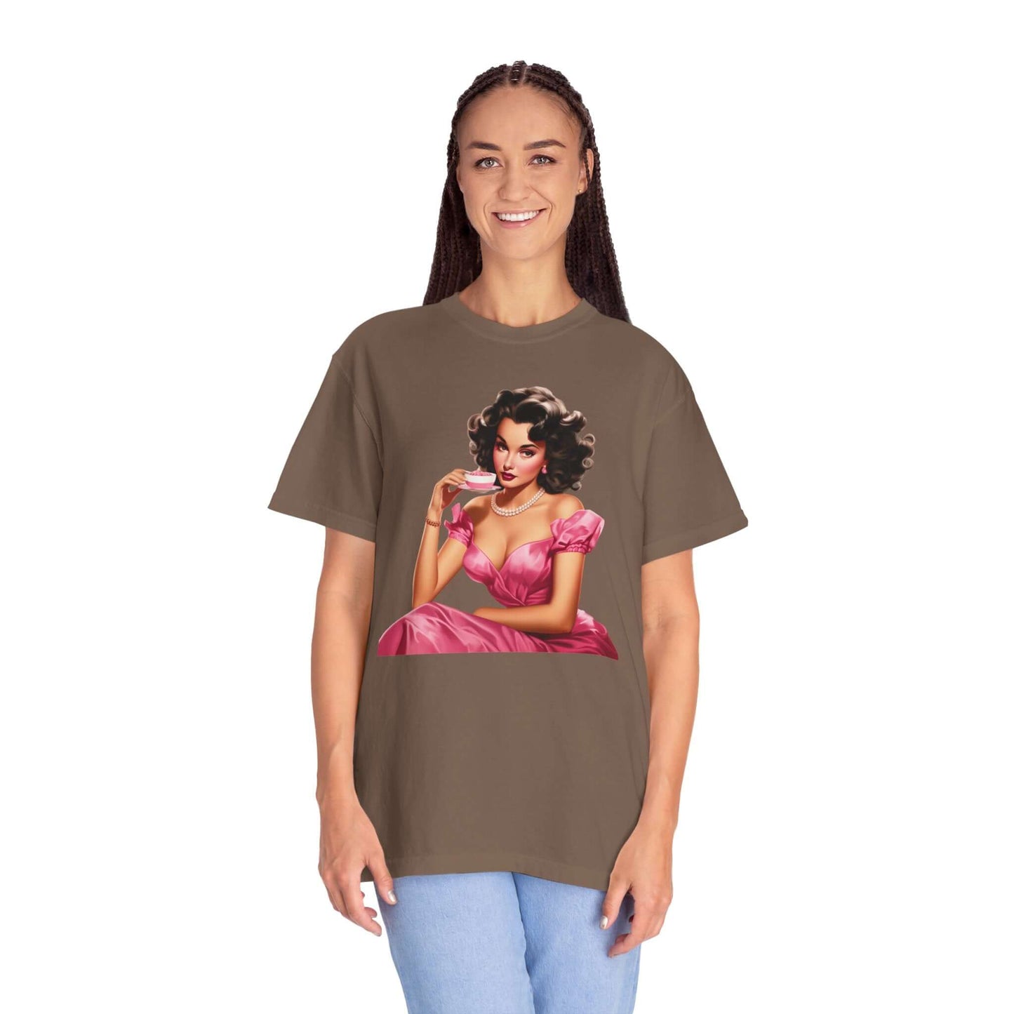 Vintage Pink Coffee Girl Graphic T-shirt - Journal Venue