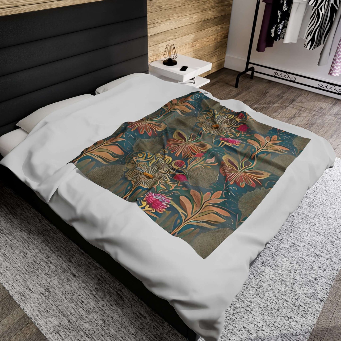Vintage Floral Boho Velveteen Plush Blanket