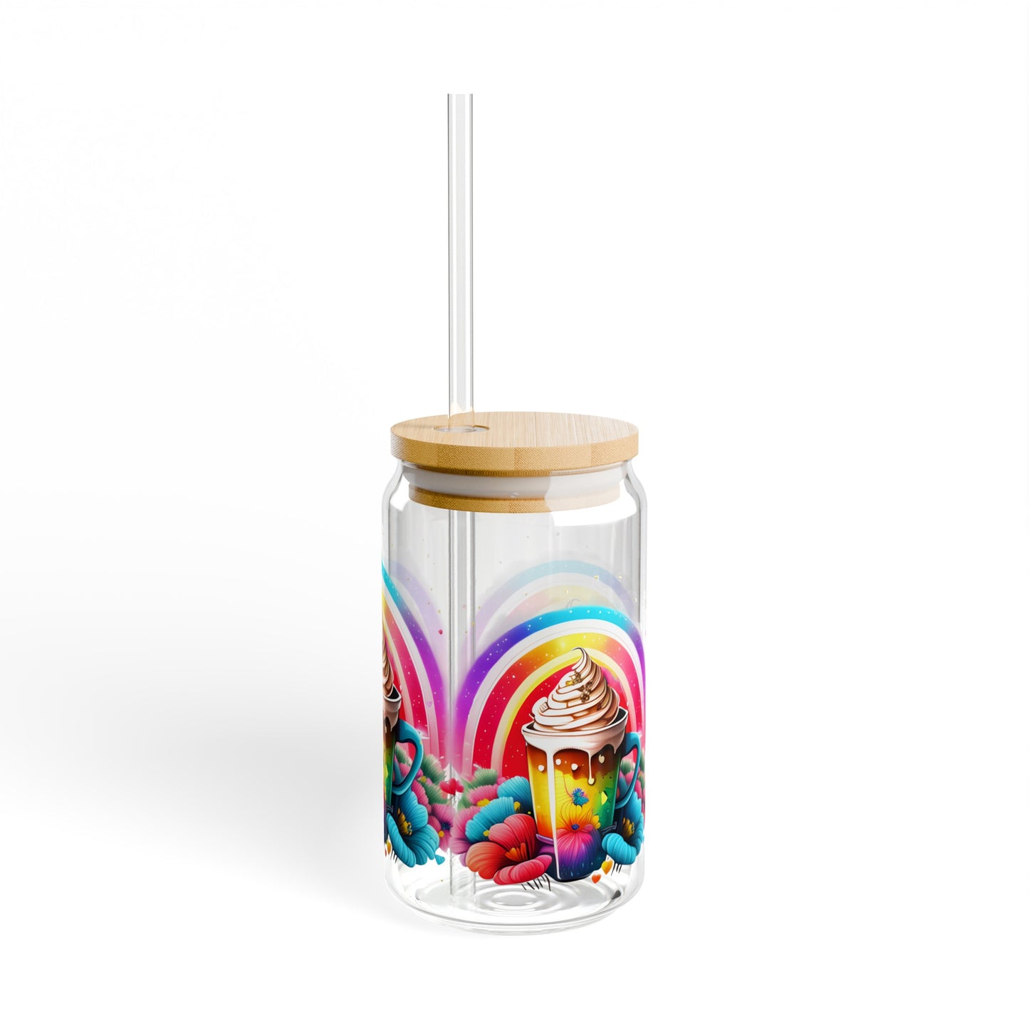 Retro Rainbow Iced Coffee Mug With Straw - JOURNAL VENUE