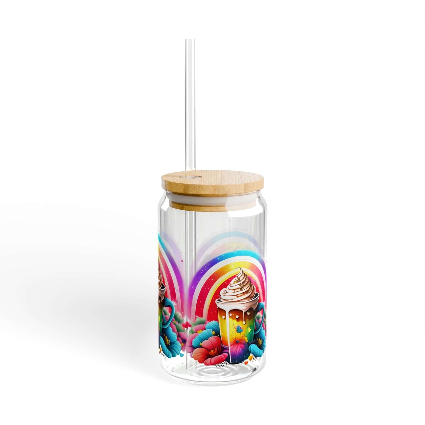 Retro Rainbow Iced Coffee Mug With Straw - JOURNAL VENUE