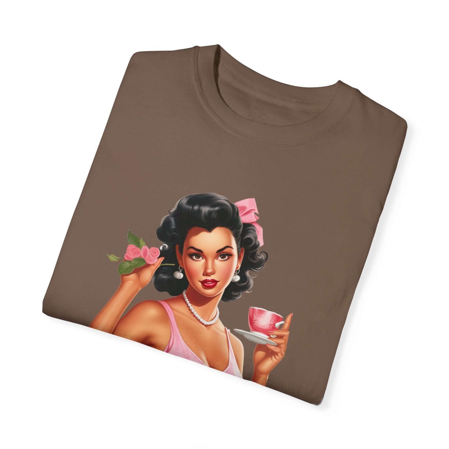 Pink Pin Up Coffee Girl Vintage T-shirt - JOURNAL VENUE