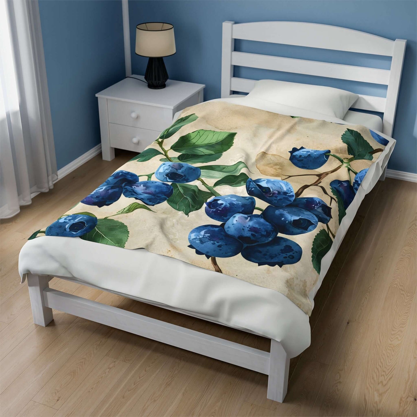 Botanical Blueberry Velveteen Plush Blanket