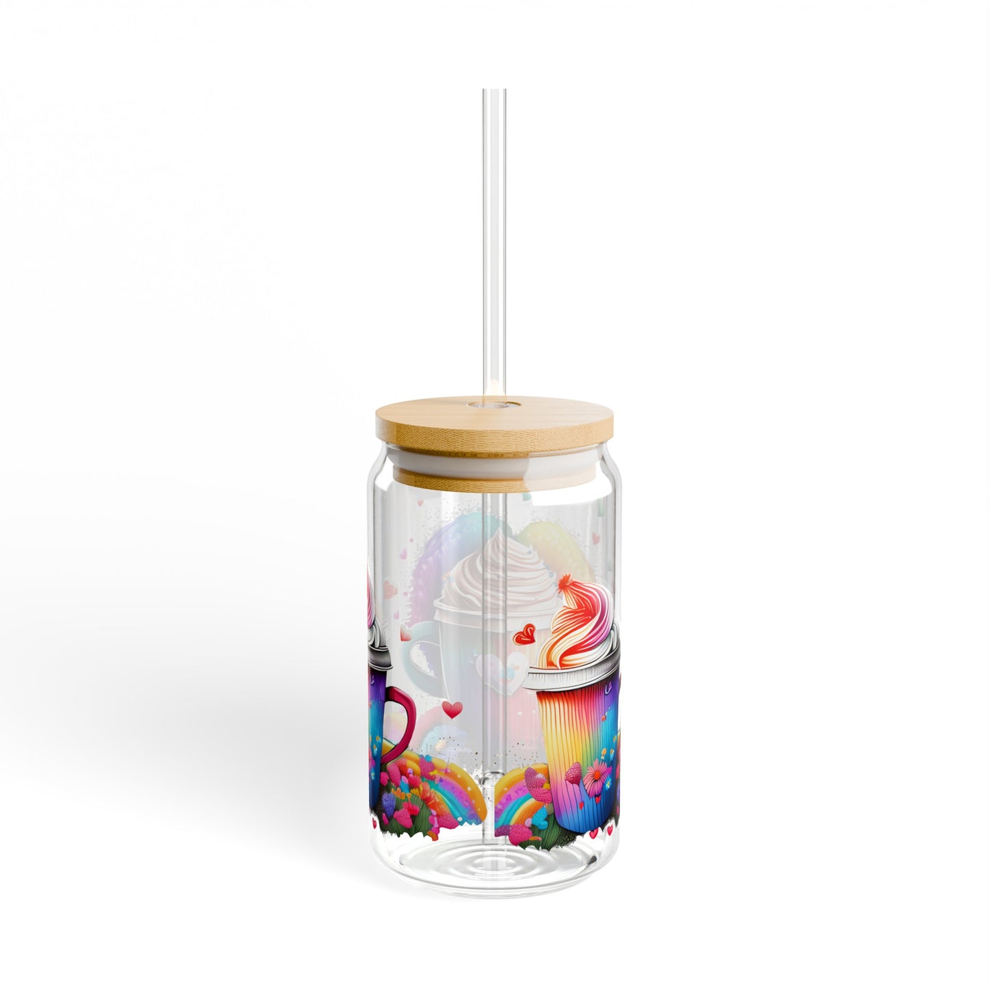 Coffee Retro Glass Tumbler With Lid & Straw