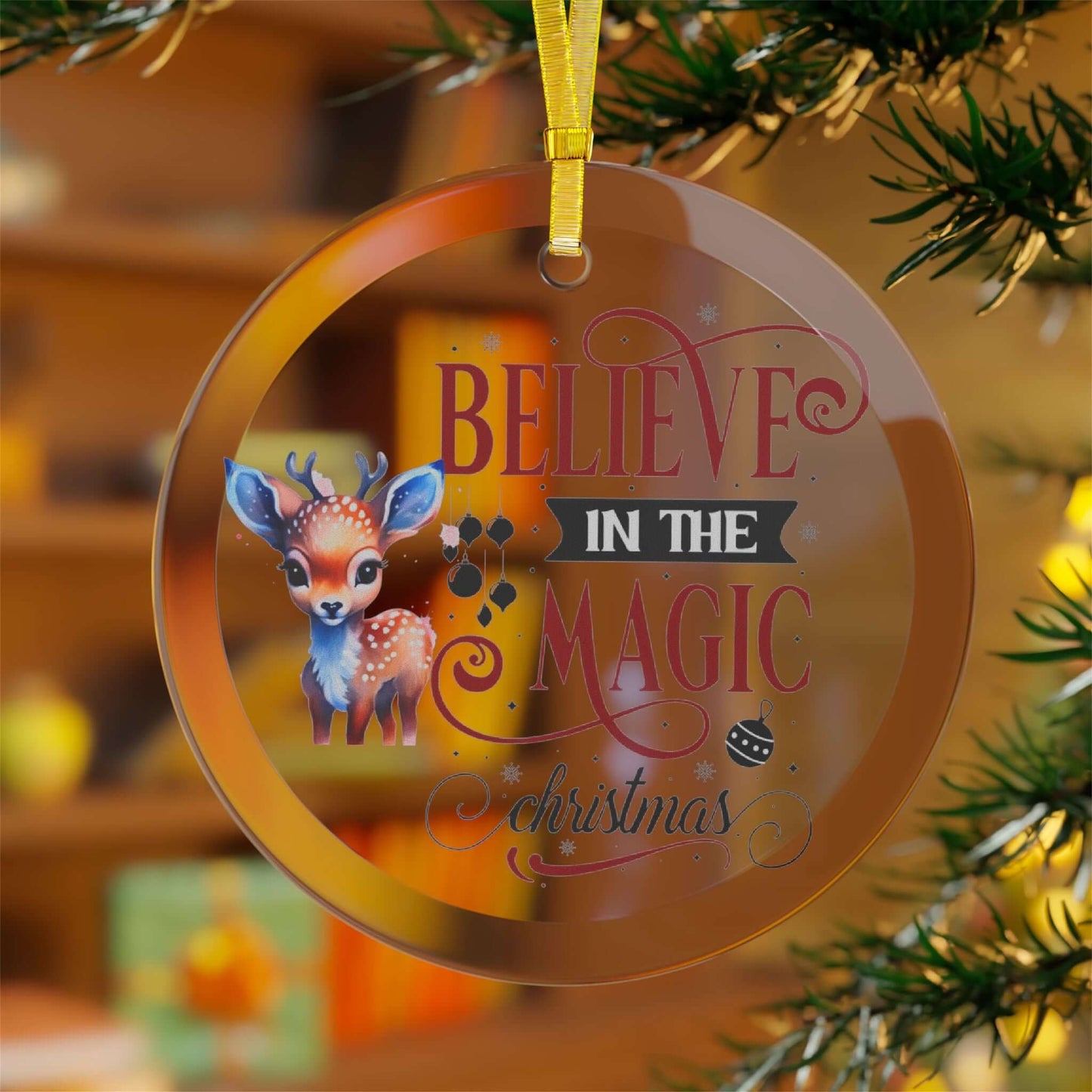 Believe in The magic Christmas Glass Ornaments