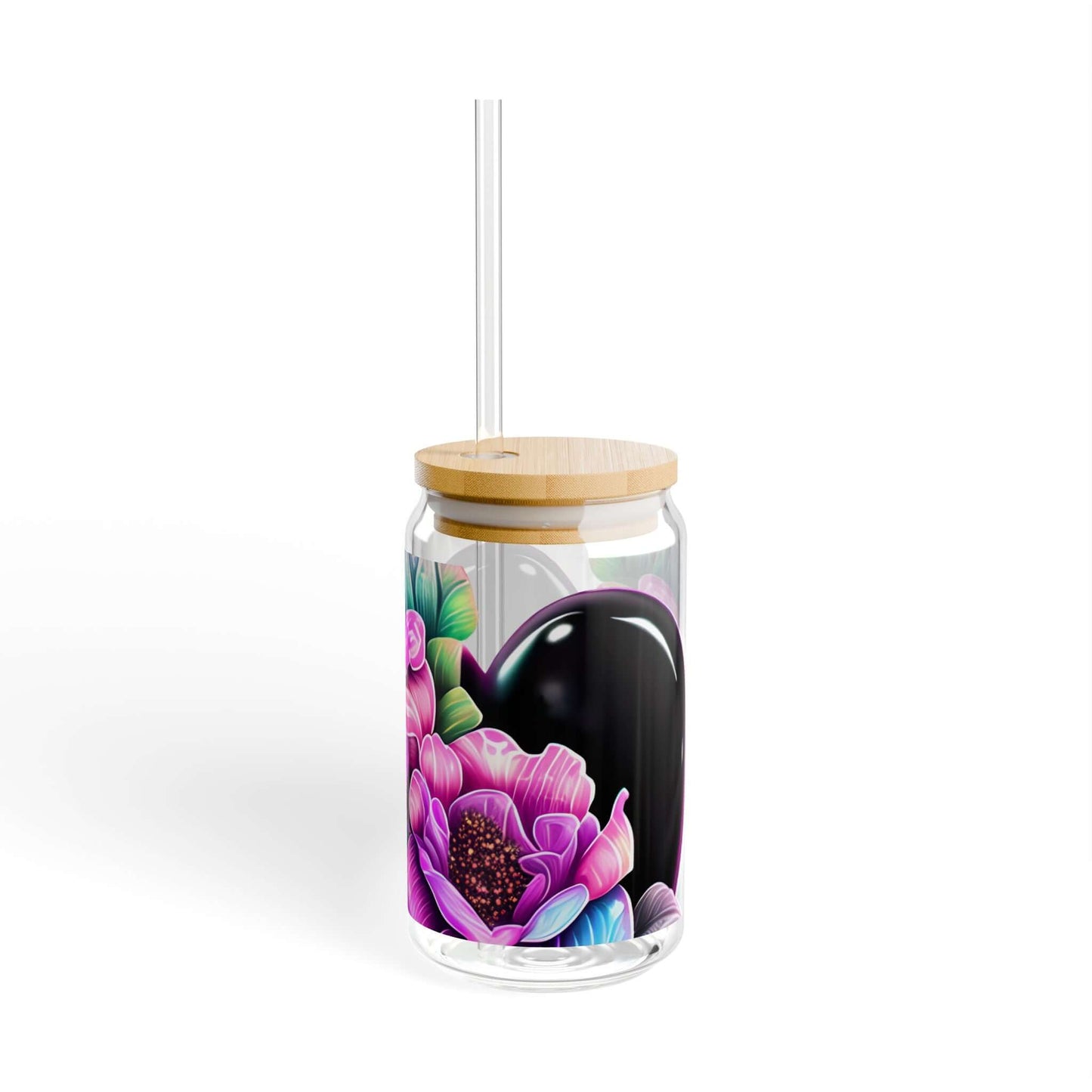 Floral Chocolate Heart Glass Coffee Tumbler - Floral Glass Tumbler