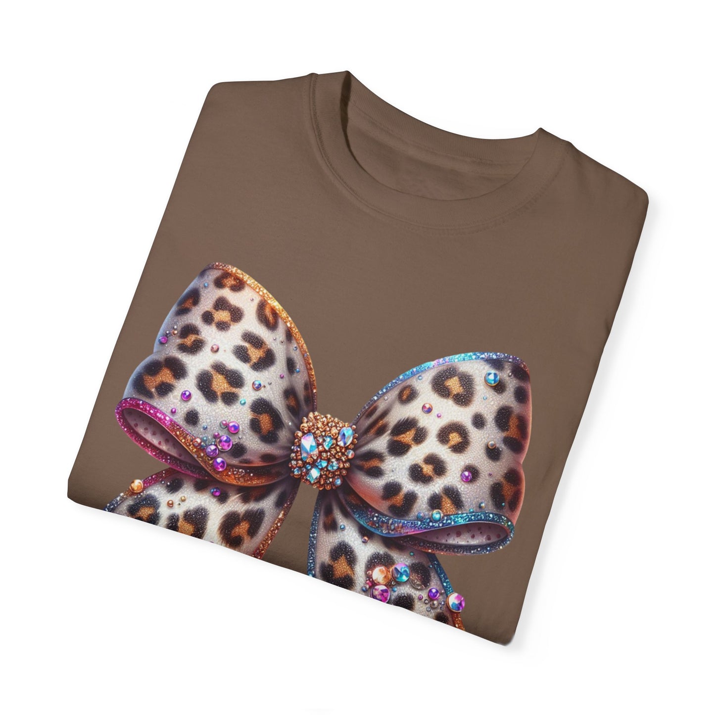 Coquette Bow T-shirt -Jeweled Vintage Leopard Coquette Bow T-shirt - Front- JOURNAL VENUE