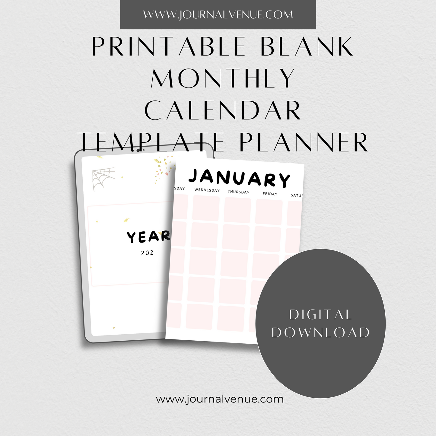 Printable Blank Monthly Calendar Template Planner - JOURNAL VENUE