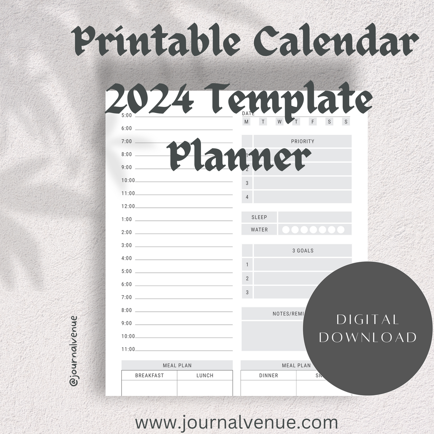 Printable Calendar 2024 Template Planner - JOURNAL VENUE