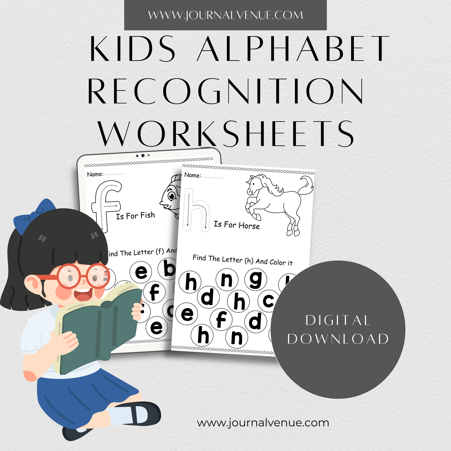 Kids Alphabet Recognition Worksheets Bundle - JOURNAL VENUE