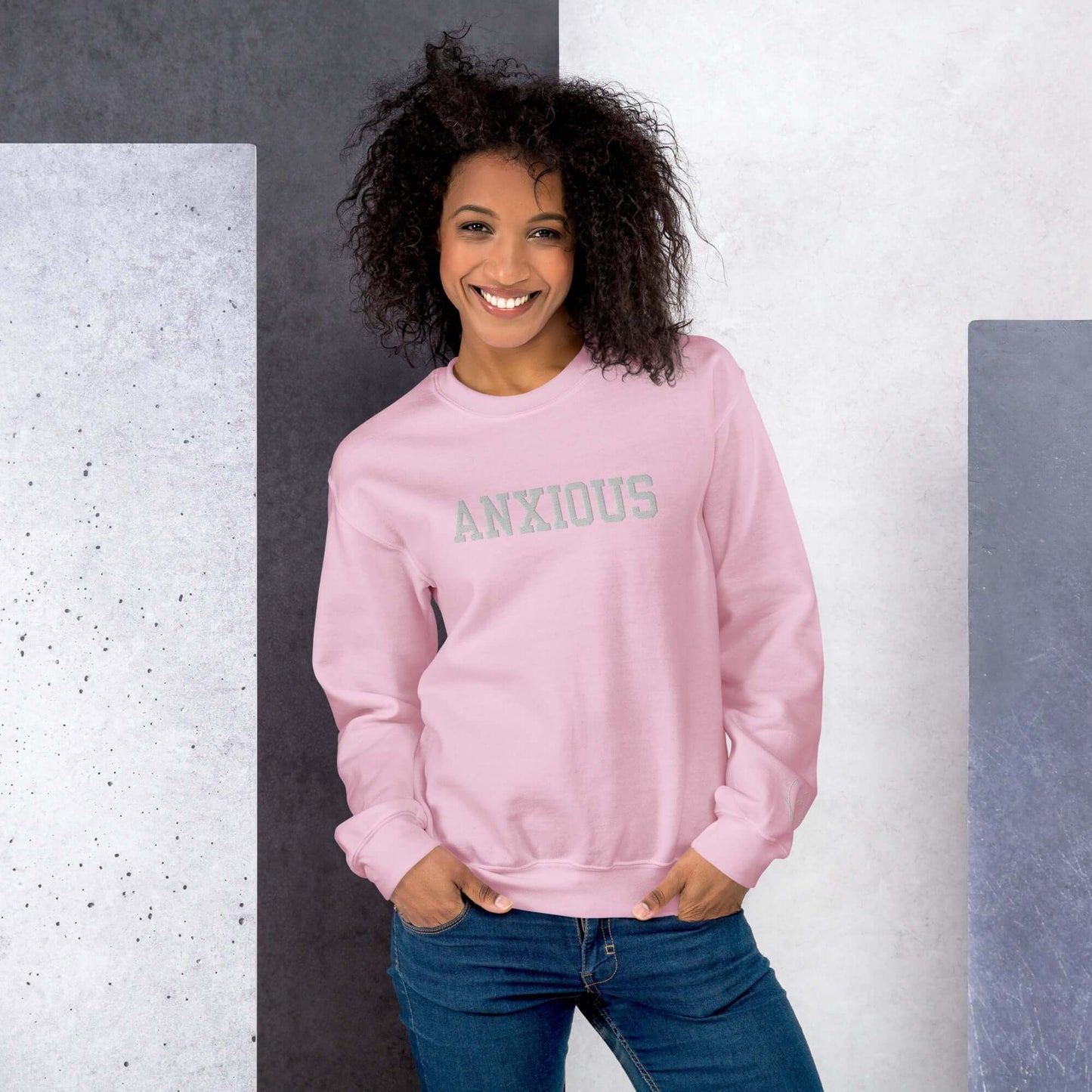Embroidered Anxious Sweatshirt - JOURNAL VENUE