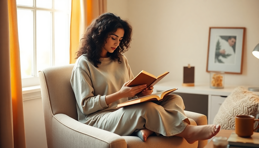 The Art of Journaling Boost Your Mental Wellness with Premium Notebooks - woman reading in a cozy room