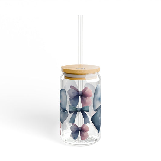 Pink & Blue Coquette Bow Glass Tumbler - JOURNAL VENUE