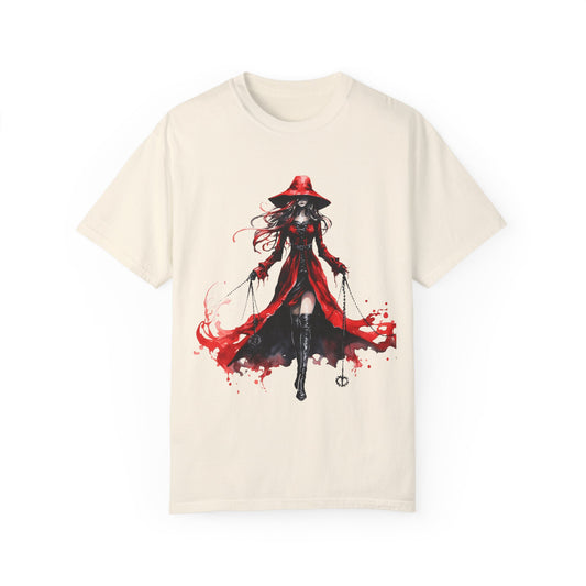 Vintage Lady In Red Garment-Dyed T-shirt - Vintage Fashion shirt - JOURNAL VENUE