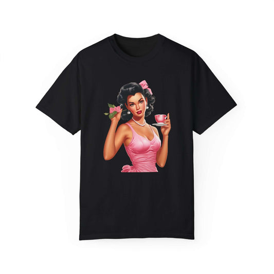 Pink Pin Up Coffee Girl Vintage T-shirt - JOURNAL VENUE