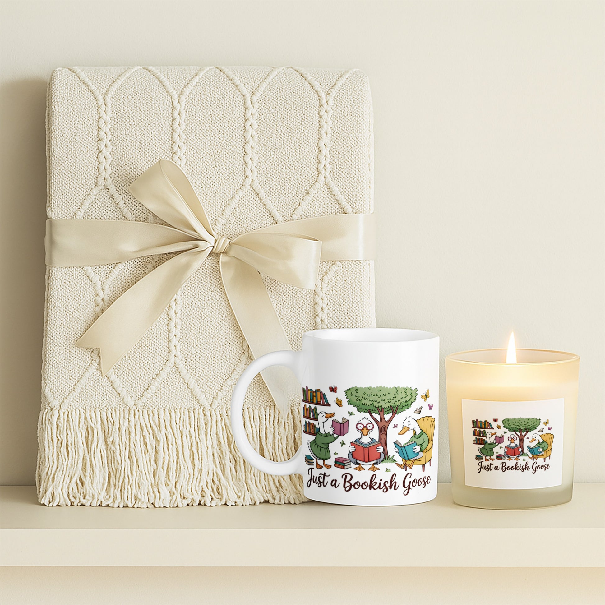 Bookish Goose Candle with Mug & Blanket Gift Set