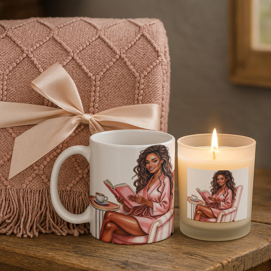 Cozy Girl Reading Candle with Mug & Blanket Gift Set