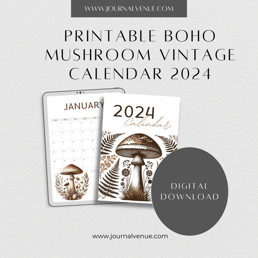 Boho Mushroom Vintage Calendar 2024 - JOURNAL VENUE