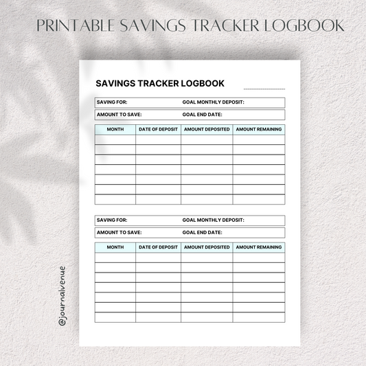 Printable Savings Tracker Logbook- JOURNAL VENUE