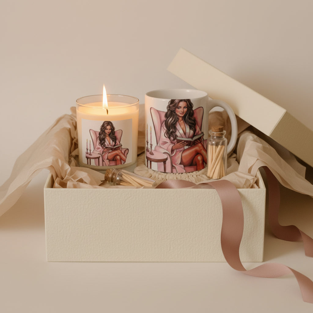 Reading Girl Candle & Mug  Book Lover Gift Set - Journal Venue