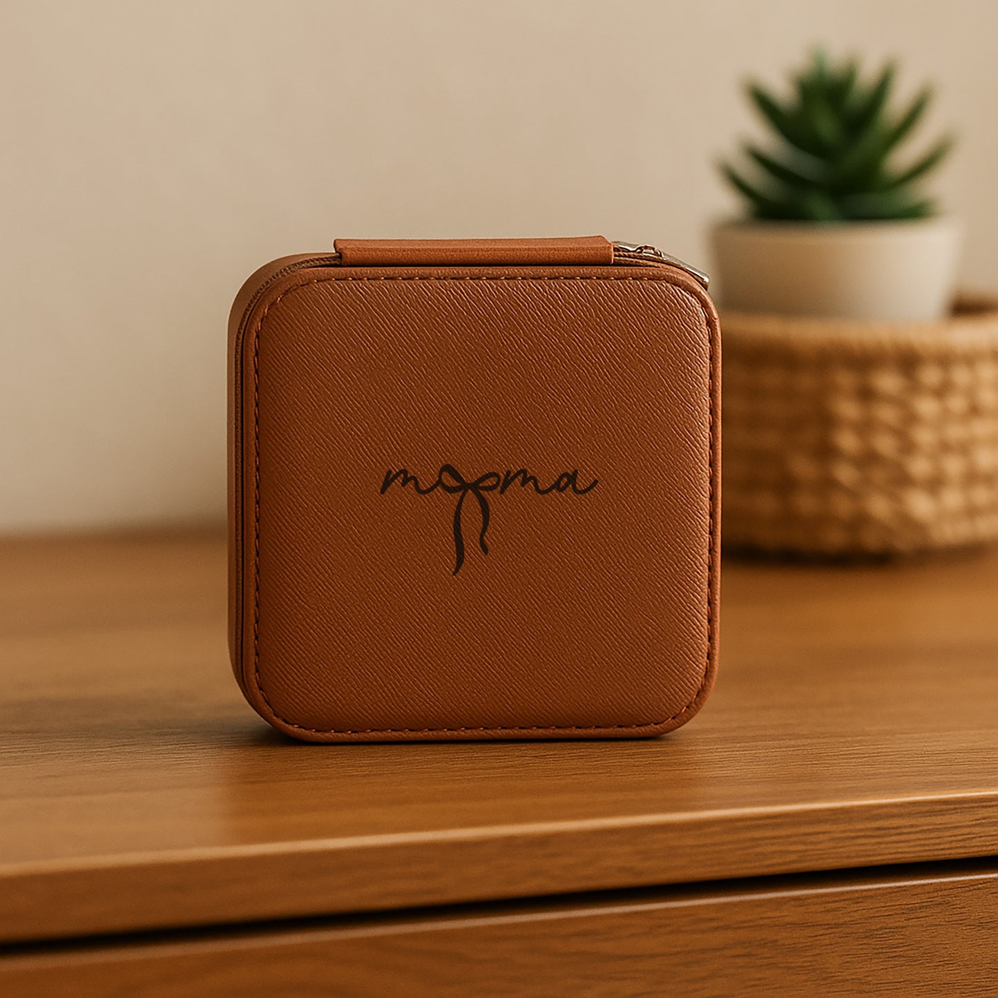 Mama Dream & Wander Gift Set - jewelry travel box with a soft brown exterior and 'mama' inscription.