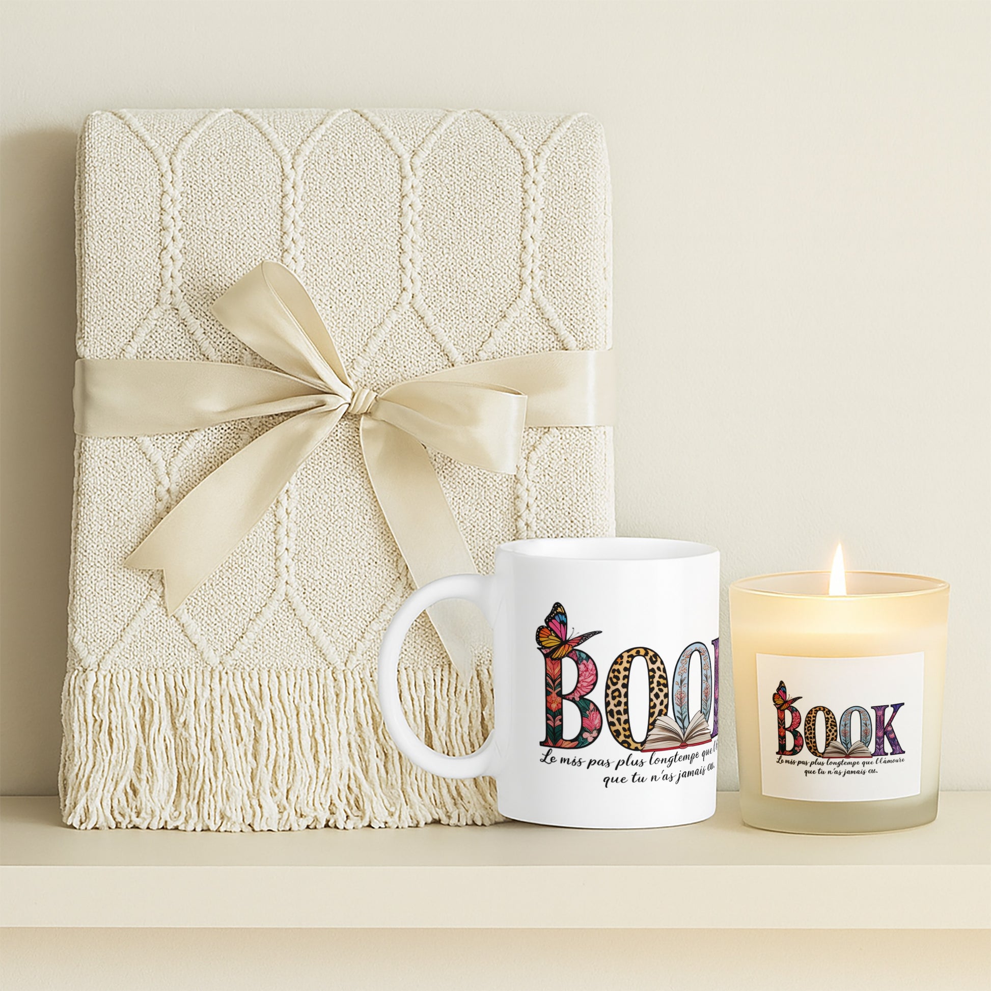 Book Nerd Candle with Mug & Blanket Gift Set featuring a soft blanket,  decorative mug, and aromatic candle. - Journal Venue