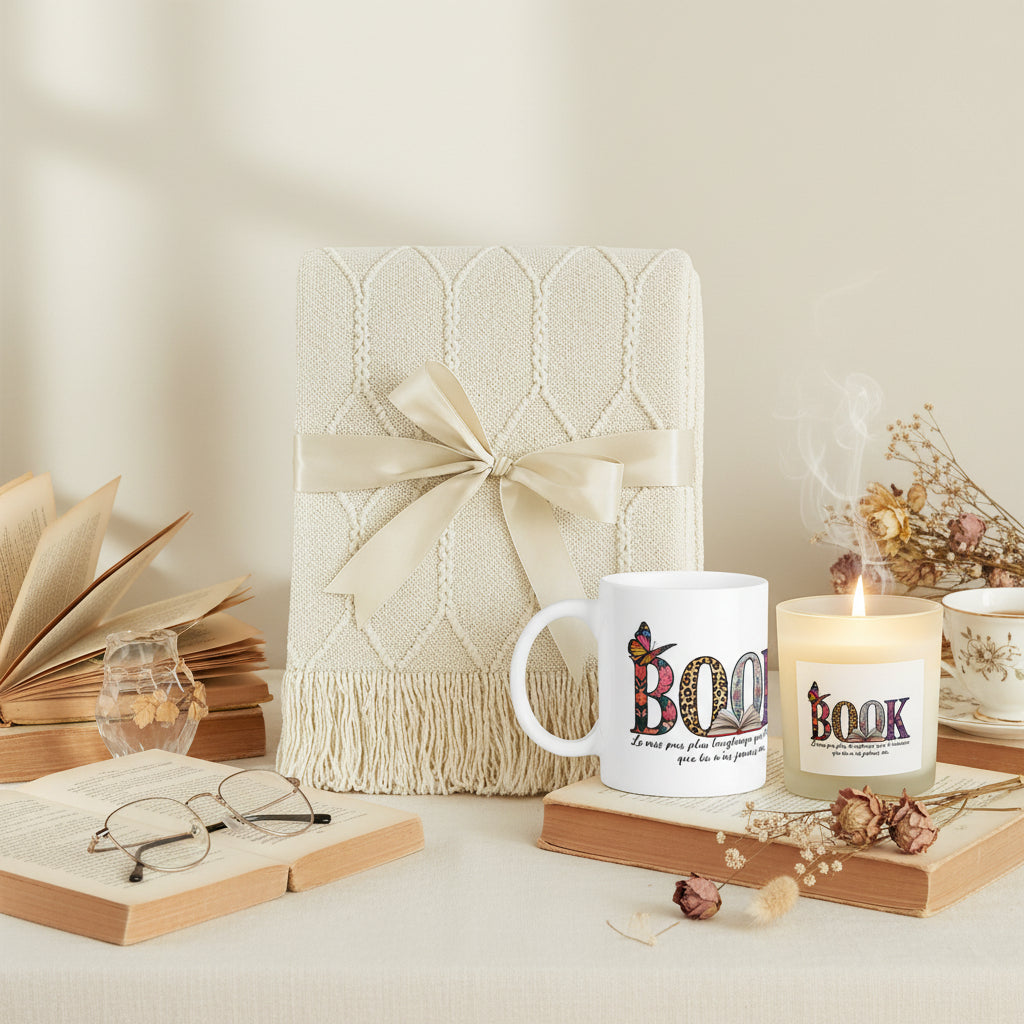 Book Nerd Candle with Mug & Blanket Gift - Journal Venue