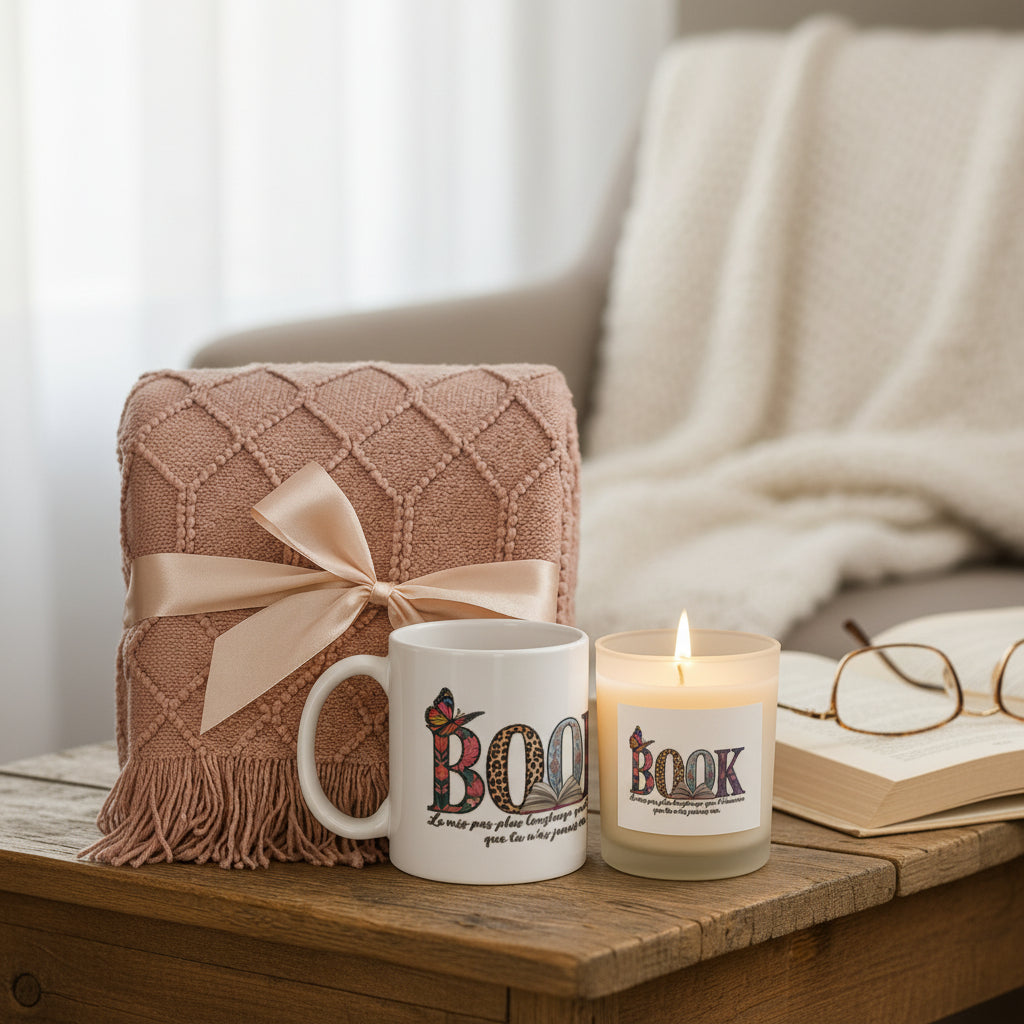 Book Lover Candle with Mug & Blanket Gift  Journal Venue