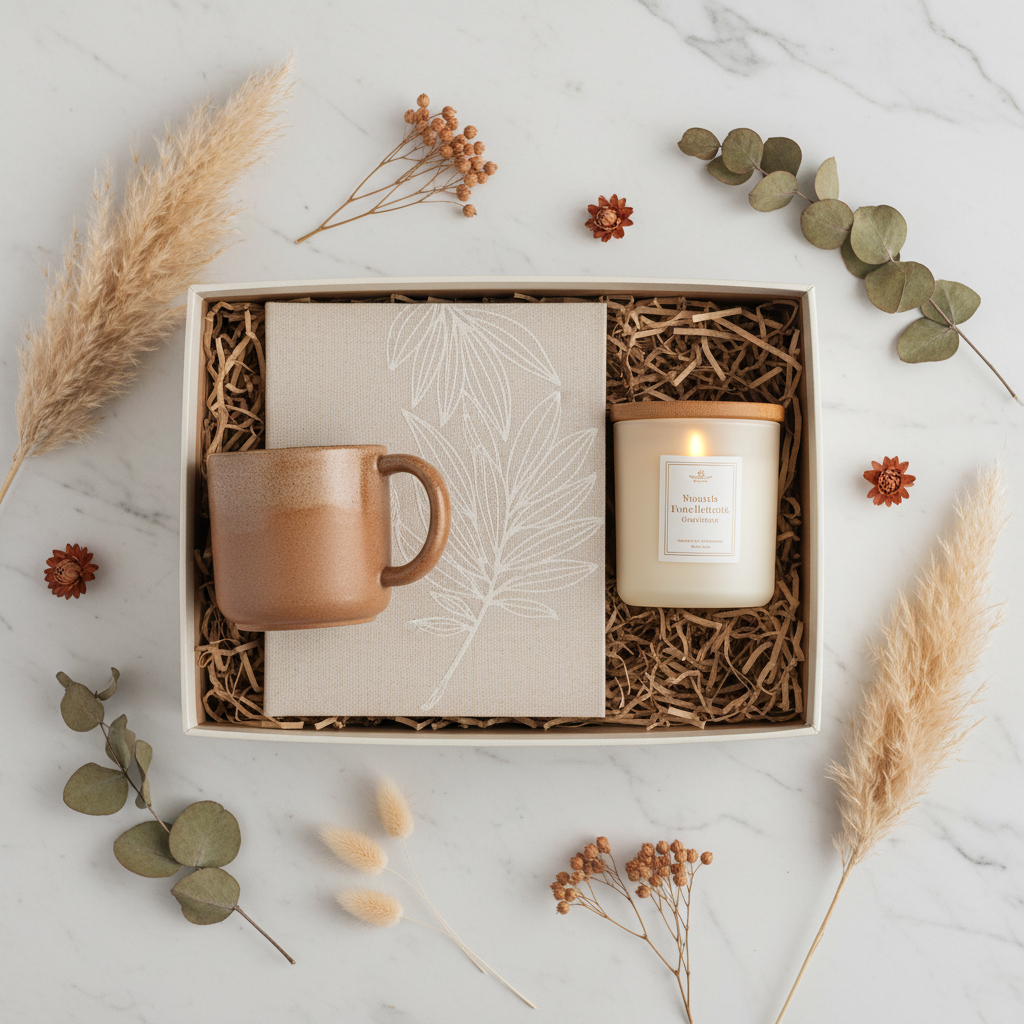 The Journal Venue Box – Open Gift Box Flatlay