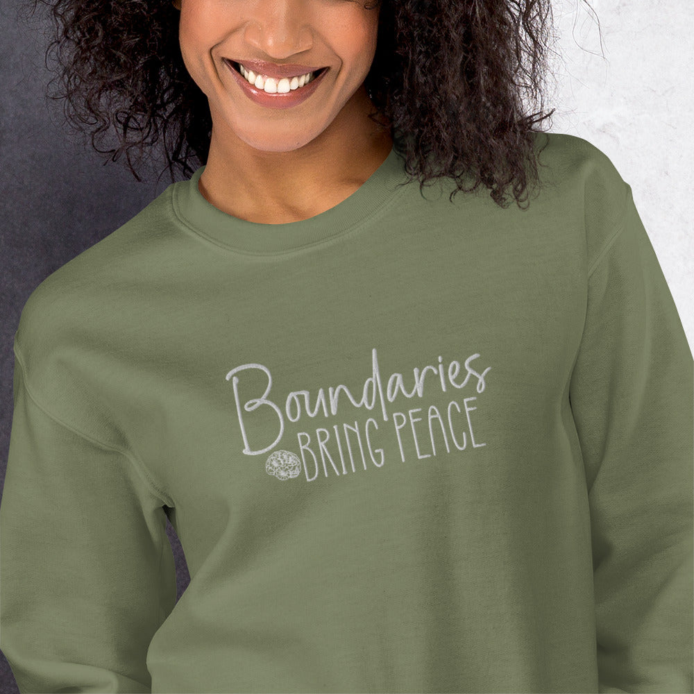 Boundaries Bring Peace Embroidered Sweatshirt - JOURNAL VENUE